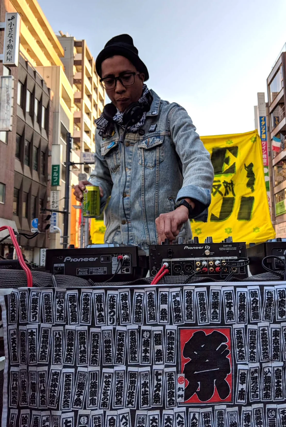 Andy DJing from the sound truck during the 2018 protest march.  